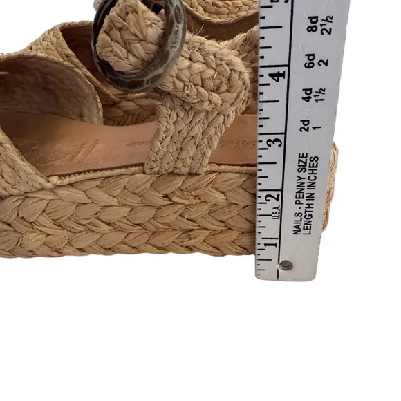 Robert Clergerie Wedge Sandals Natural Braided Woven Raffia Buckle Strap 6 1/2