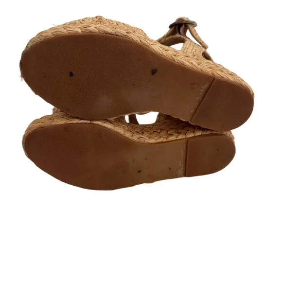 Robert Clergerie Wedge Sandals Natural Braided Woven Raffia Buckle Strap 6 1/2