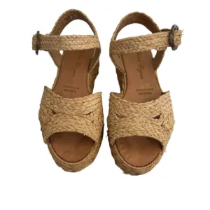 Robert Clergerie Wedge Sandals Natural Braided Woven Raffia Buckle Strap 6 1/2