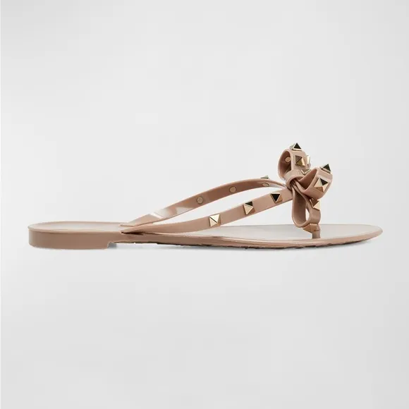 Rock Studded Bow Sandals Nude PVC thong flip flops 42 US 9 narrow