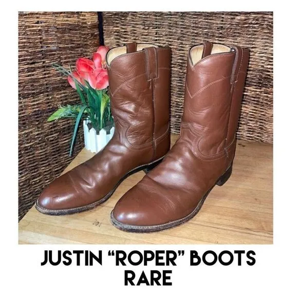 Roper Boots By Justin Classic Tan  Rancher/Cowboy Boot Size 11.5-RARE