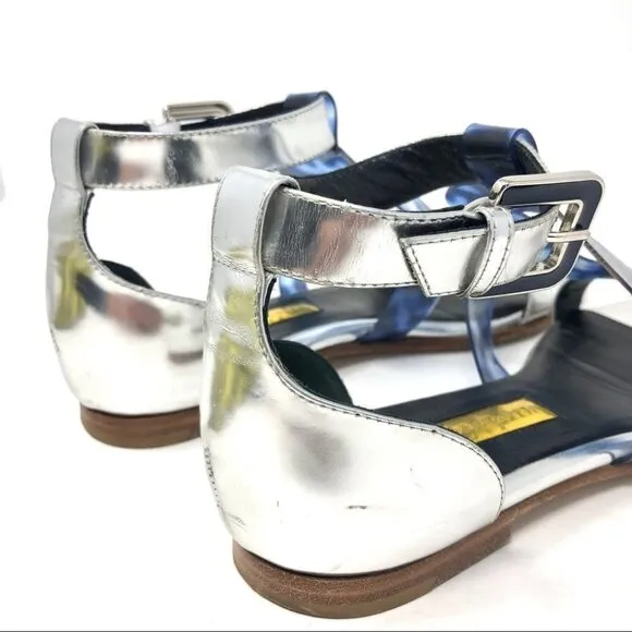 Rupert Sanderson Silver and Blue Tortoise Sandals 37.5
