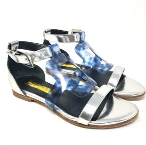 Rupert Sanderson Silver and Blue Tortoise Sandals 37.5