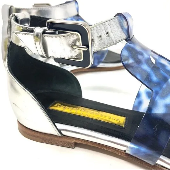 Rupert Sanderson Silver and Blue Tortoise Sandals 37.5
