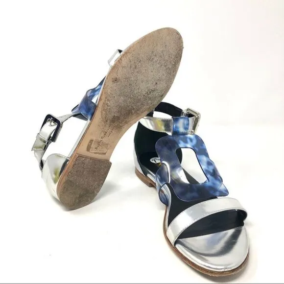 Rupert Sanderson Silver and Blue Tortoise Sandals 37.5