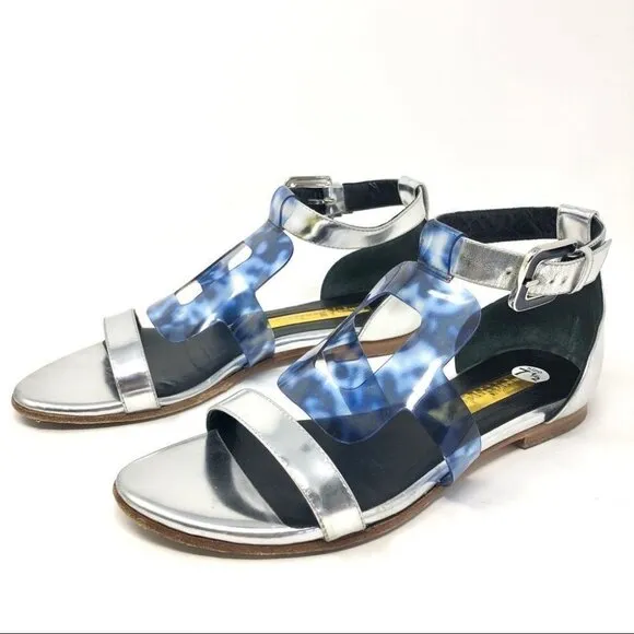 Rupert Sanderson Silver and Blue Tortoise Sandals 37.5