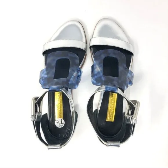 Rupert Sanderson Silver and Blue Tortoise Sandals 37.5