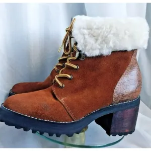 Sabrina Tach Suede Crocodile Womens Chunky Boots Size 7