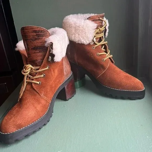 Sabrina Tach Suede Crocodile Womens Chunky Boots Size 7