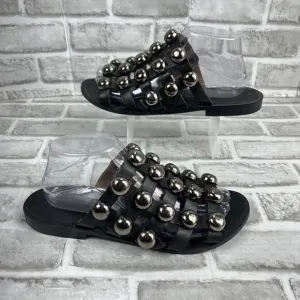 Sacha Iconic Women’s Size 40 - 9.5 US Black Leather Caged Studded Slide Sandals