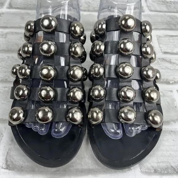 Sacha Iconic Women’s Size 40 - 9.5 US Black Leather Caged Studded Slide Sandals