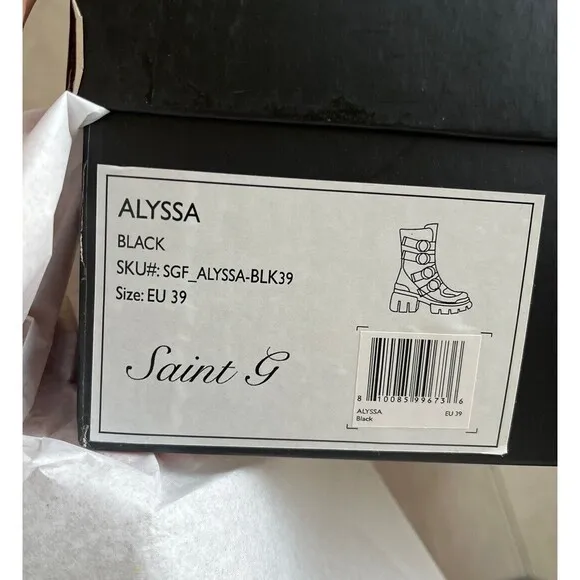 Saint G Combat Biker Low Heel Boots 9 M Black Leather Chunky Lug Sole Platform