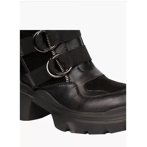 Saint G Combat Biker Low Heel Boots 9 M Black Leather Chunky Lug Sole Platform