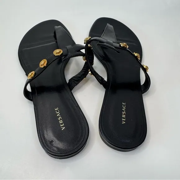 ❕SALE❕ Versace Medusa Stud Black Leather Sandals