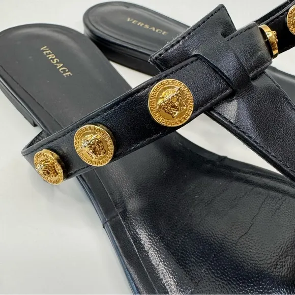 ❕SALE❕ Versace Medusa Stud Black Leather Sandals