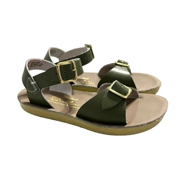 Salt Water Sun-San Sz 10 Olive Green Leather Surfer Sandals