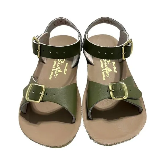 Salt Water Sun-San Sz 10 Olive Green Leather Surfer Sandals