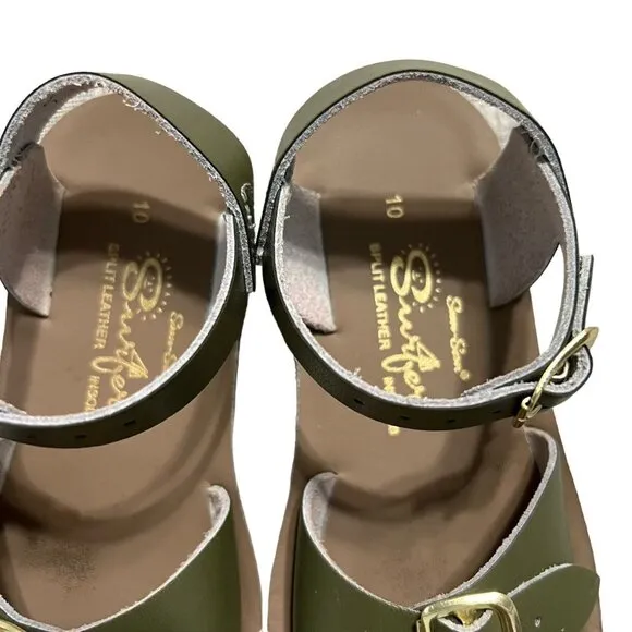 Salt Water Sun-San Sz 10 Olive Green Leather Surfer Sandals