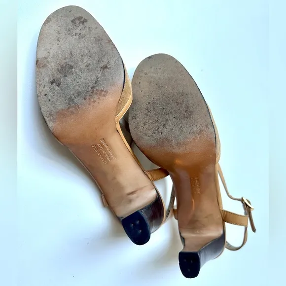 Salvatore Ferragamo Beige Suede &amp; Leather Sandals, Heels, size 7 N