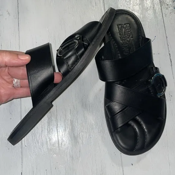 Salvatore Ferragamo Black Leather mules sandals antina leather 7US men’s