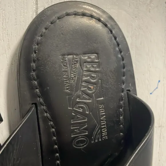 Salvatore Ferragamo Black Leather mules sandals antina leather 7US men’s