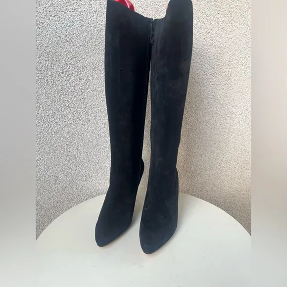 Salvatore Ferragamo high heel boots black suede leather pointed toe 7.5 B #22363