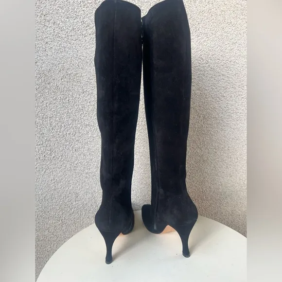 Salvatore Ferragamo high heel boots black suede leather pointed toe 7.5 B #22363