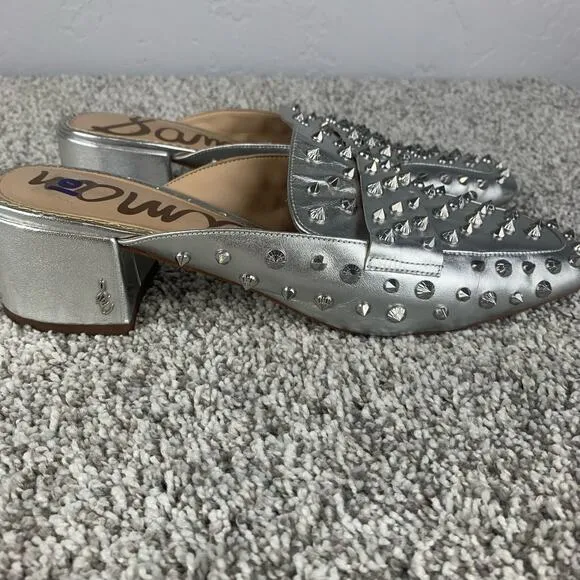 Sam Edelman Agustus Mule Women's Size 10 Silver Studded Slip On Metallic