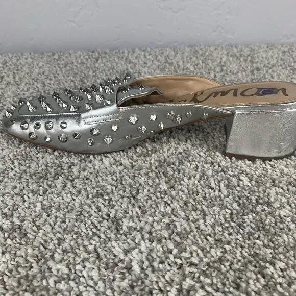 Sam Edelman Agustus Mule Women's Size 10 Silver Studded Slip On Metallic
