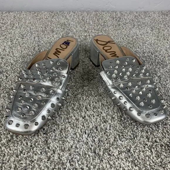 Sam Edelman Agustus Mule Women's Size 10 Silver Studded Slip On Metallic