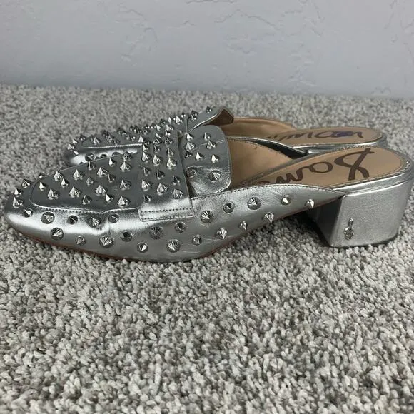 Sam Edelman Agustus Mule Women's Size 10 Silver Studded Slip On Metallic