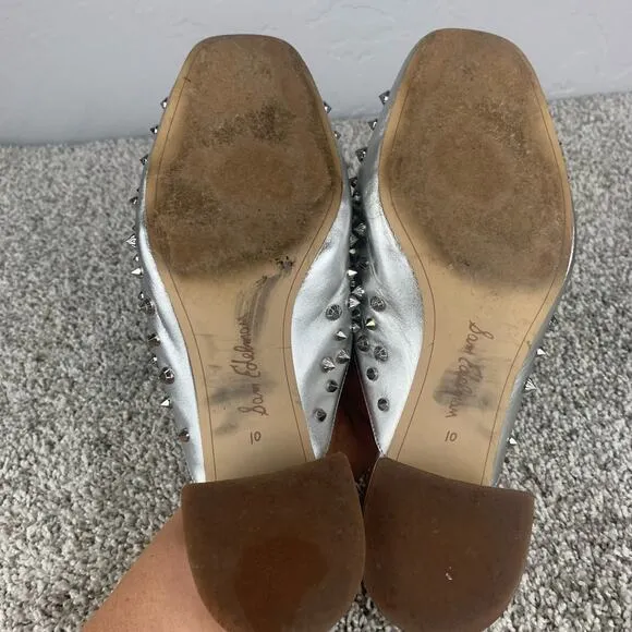 Sam Edelman Agustus Mule Women's Size 10 Silver Studded Slip On Metallic