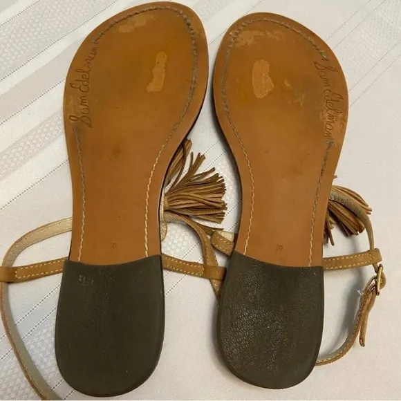 Sam Edelman &quot;Leila&quot; Tassel EmbellishedWomens Leather Thong Sandals Size 10