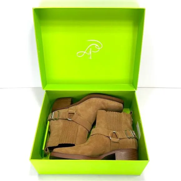 SAM EDELMAN BELLAMIE CAMEL SUEDE WESTERN HARNESS ANKLE BOOTS/BOOTIES🆕