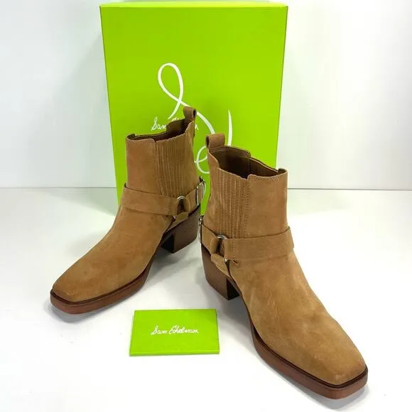 SAM EDELMAN BELLAMIE CAMEL SUEDE WESTERN HARNESS ANKLE BOOTS/BOOTIES🆕
