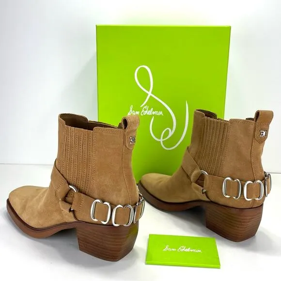 SAM EDELMAN BELLAMIE CAMEL SUEDE WESTERN HARNESS ANKLE BOOTS/BOOTIES🆕