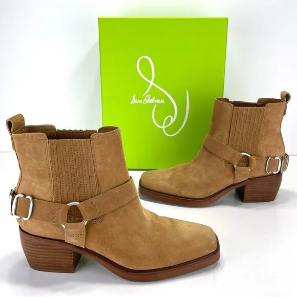 SAM EDELMAN BELLAMIE CAMEL SUEDE WESTERN HARNESS ANKLE BOOTS/BOOTIES🆕