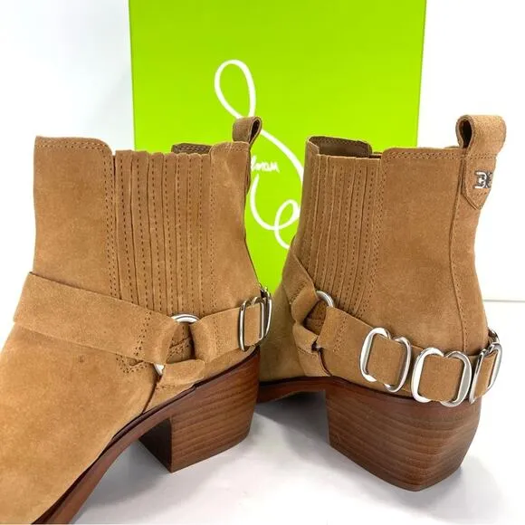 SAM EDELMAN BELLAMIE CAMEL SUEDE WESTERN HARNESS ANKLE BOOTS/BOOTIES🆕