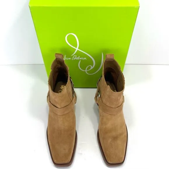 SAM EDELMAN BELLAMIE CAMEL SUEDE WESTERN HARNESS ANKLE BOOTS/BOOTIES🆕