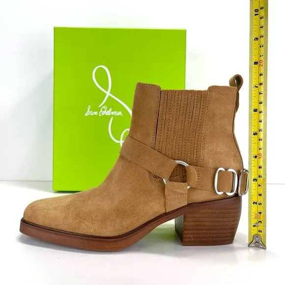 SAM EDELMAN BELLAMIE CAMEL SUEDE WESTERN HARNESS ANKLE BOOTS/BOOTIES🆕