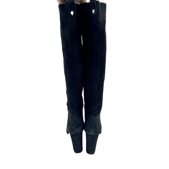 Sam Edelman Black Suede Leather Knee-High Boots Pull On Sz 7 New $225