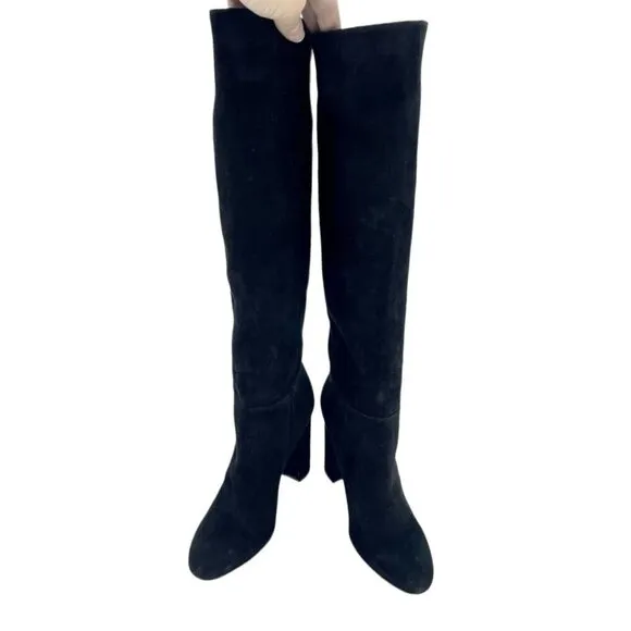 Sam Edelman Black Suede Leather Knee-High Boots Pull On Sz 7 New $225
