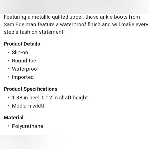 Sam Edelman Carlton Silver Waterproof Boots - Size  9