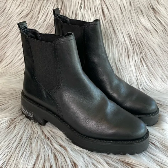 Sam Edelman Justina Boot Crocodile Detail Lug Sole Waterproof Black Womens 8.5