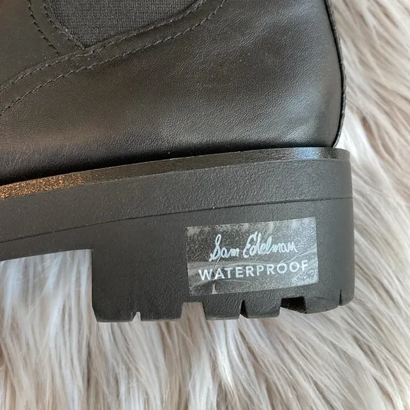 Sam Edelman Justina Boot Crocodile Detail Lug Sole Waterproof Black Womens 8.5