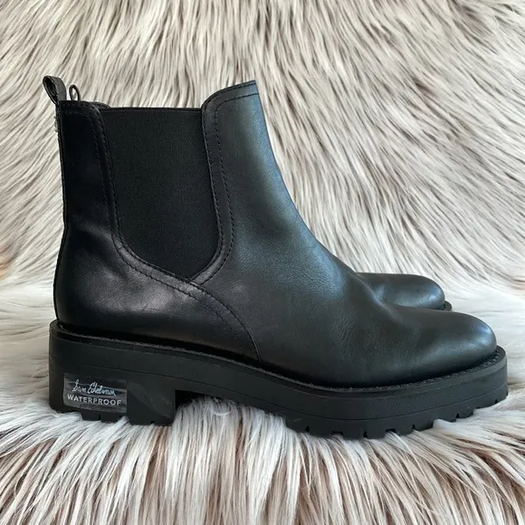 Sam Edelman Justina Boot Crocodile Detail Lug Sole Waterproof Black Womens 8.5