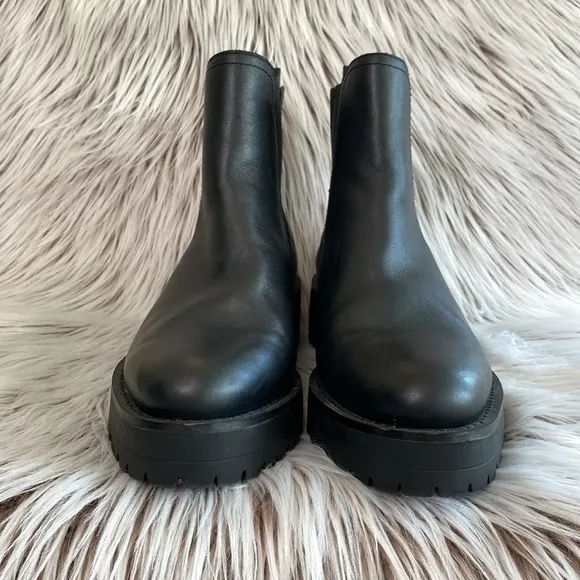 Sam Edelman Justina Boot Crocodile Detail Lug Sole Waterproof Black Womens 8.5