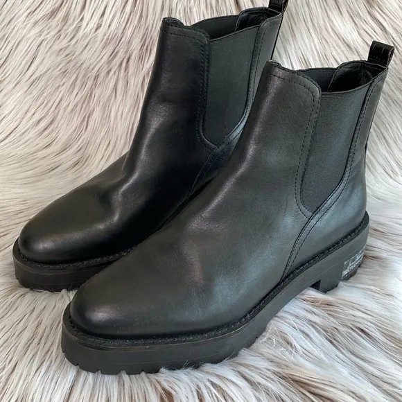 Sam Edelman Justina Boot Crocodile Detail Lug Sole Waterproof Black Womens 8.5