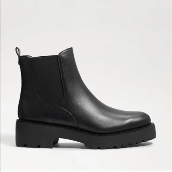 Sam Edelman Justina Boot Crocodile Detail Lug Sole Waterproof Black Womens 8.5