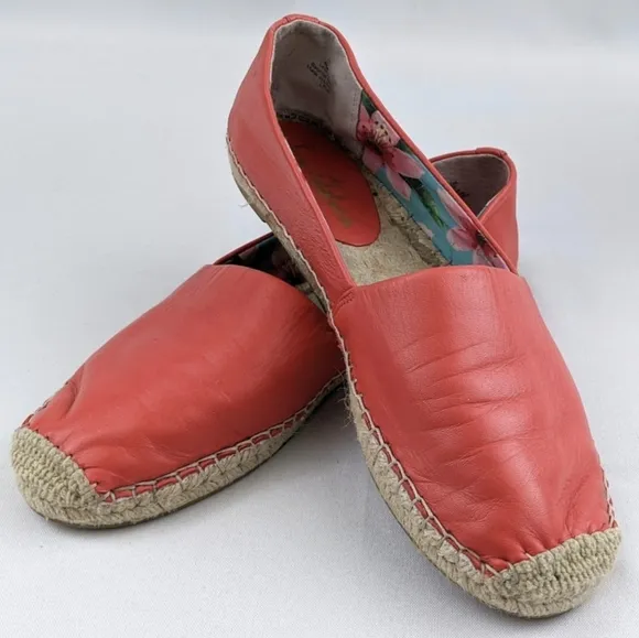 Sam Edelman Lynn Espadrille Leather Jute Toe Cap Slip On Beachy Coastal Orange 8